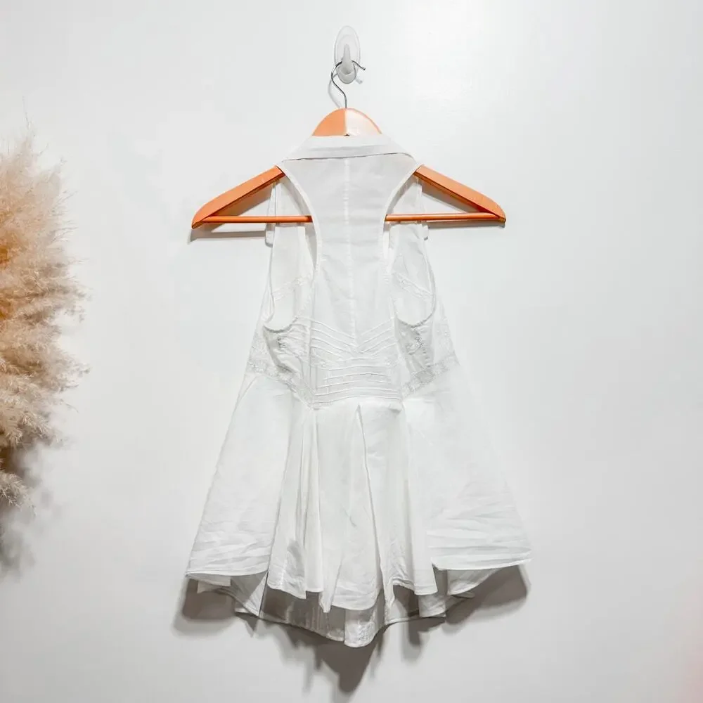 ALLSAINTS SPITALFIELDS White Cotton ECHO Top Size XS Peplum Collared